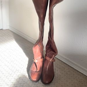 Over the knee brown leather boots. Size 41 (a large 10/10.5).